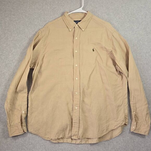 Polo Ralph Lauren Shirt Mens XL Silk Linen Button Down Long Sleeve Polo Classic - Picture 2 of 10